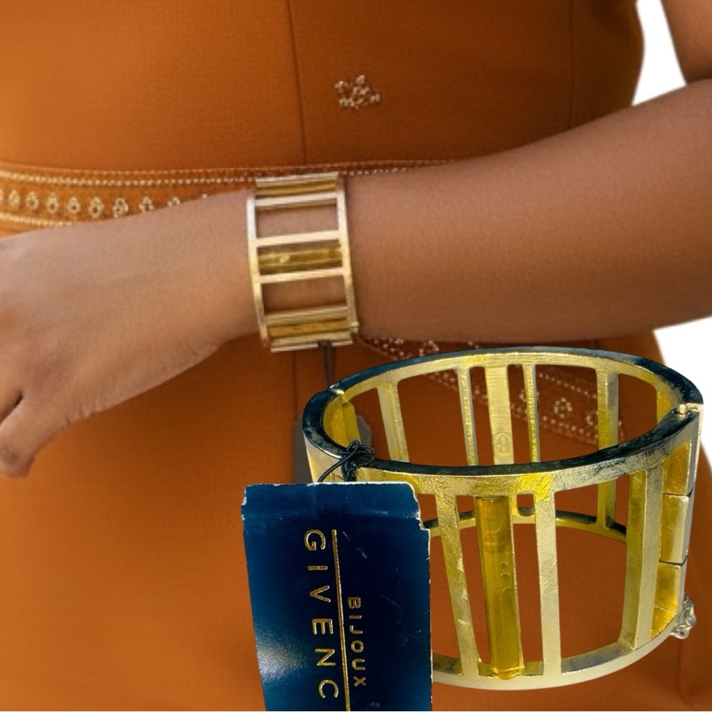 VTG Couture Givenchy Bijoux Cuff Bracelet Goldtone Amber Crystal Gift Ready